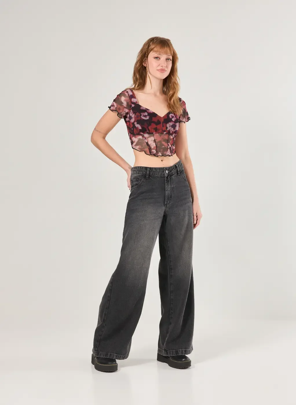 Cropped Tule Florido Manchado