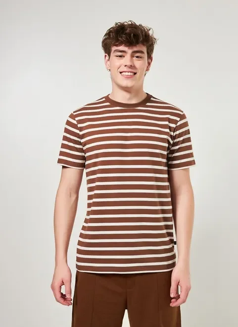 Camiseta Listrada Marrom E Off-White