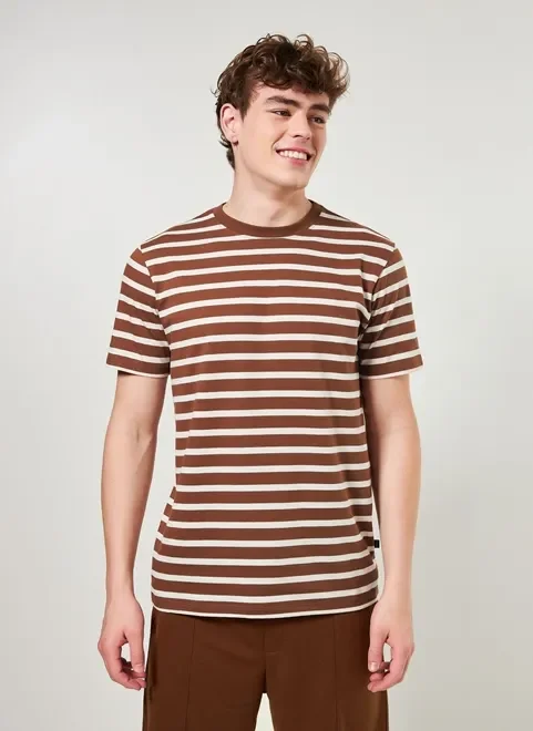 Camiseta Listrada Marrom E Off-White