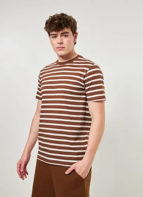 Camiseta Listrada Marrom E Off-White