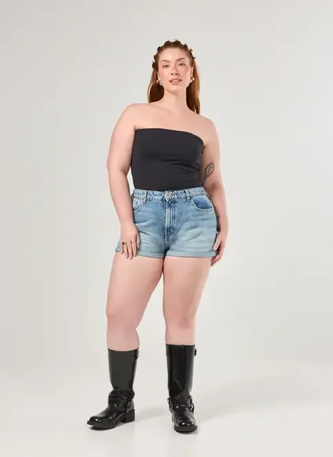 Short Mom Jeans Com Elástico