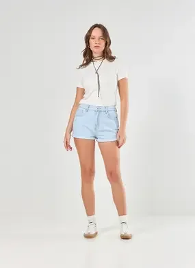Short Mom Jeans Com Elástico