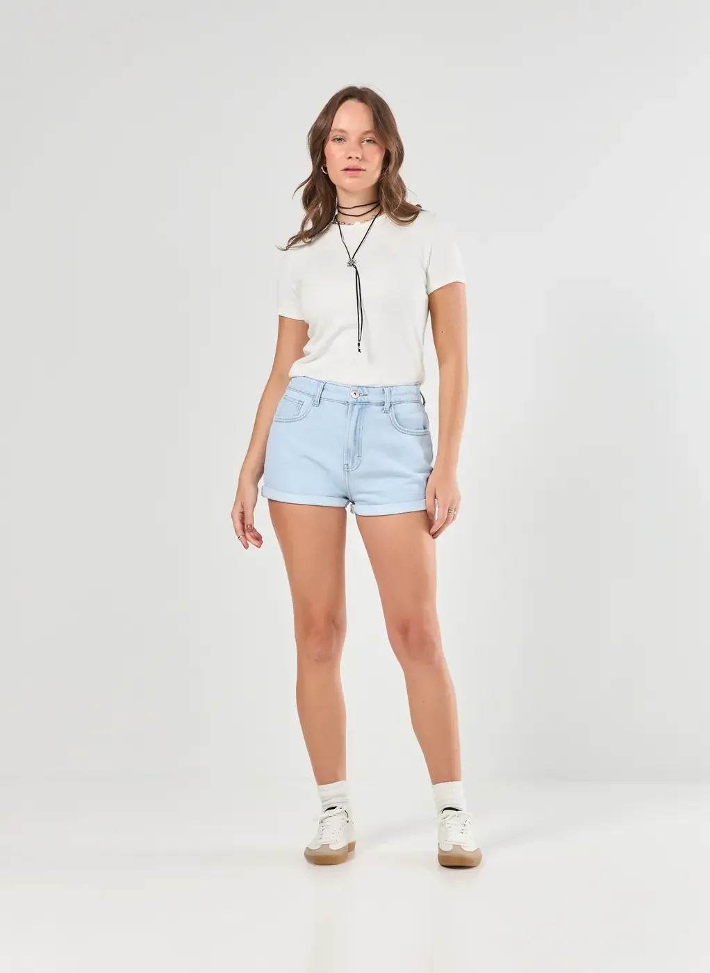 Short Mom Jeans Com Elástico