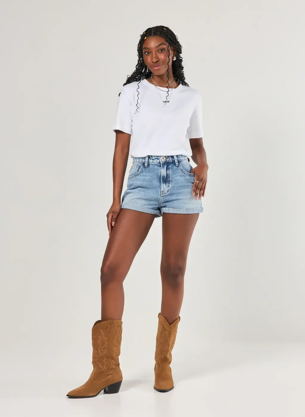 Short Mom Jeans Com Elástico