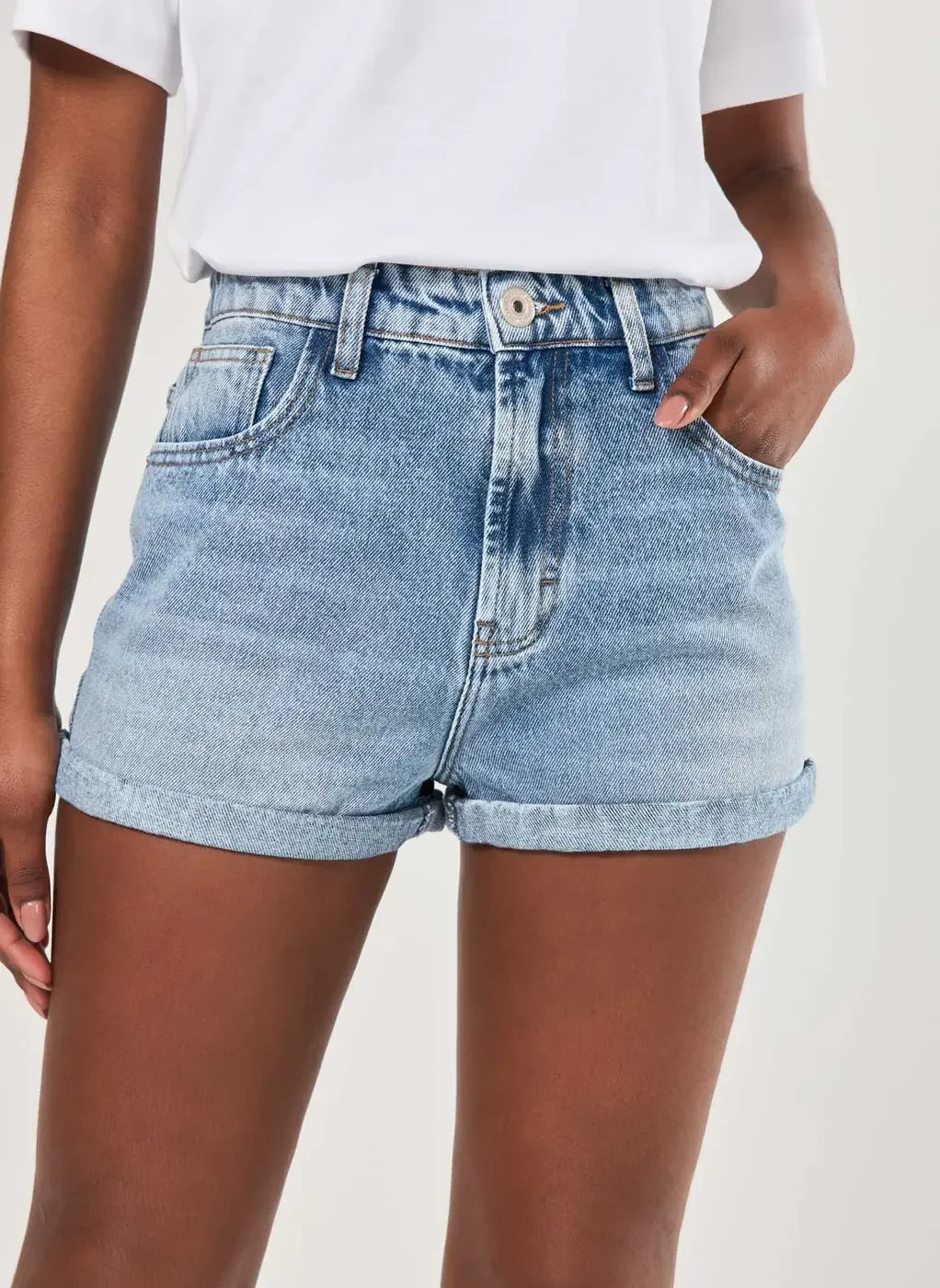 Short Mom Jeans Com Elástico