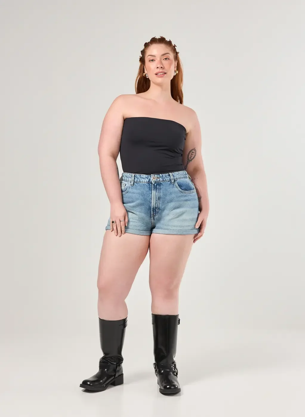 Short Mom Jeans Com Elástico