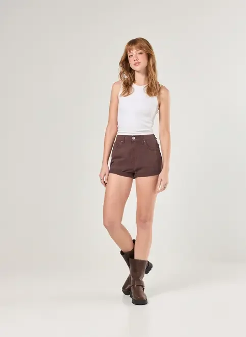 Short Mom Em Sarja Com Elástico