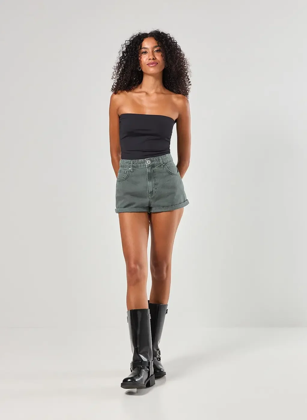 Short Mom Em Sarja Com Elástico