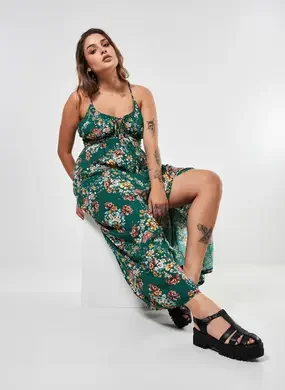 Vestido Midi Verde Com Floral