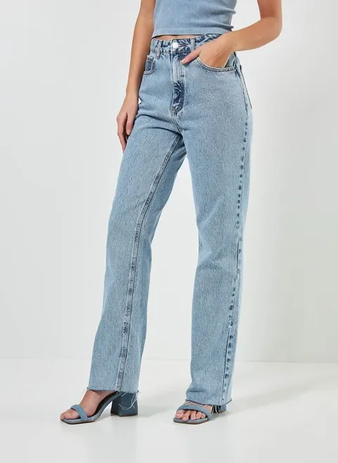 Calça Jeans Wide Leg De Cintura Alta