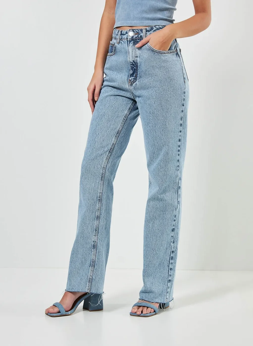 Calça Jeans Wide Leg De Cintura Alta