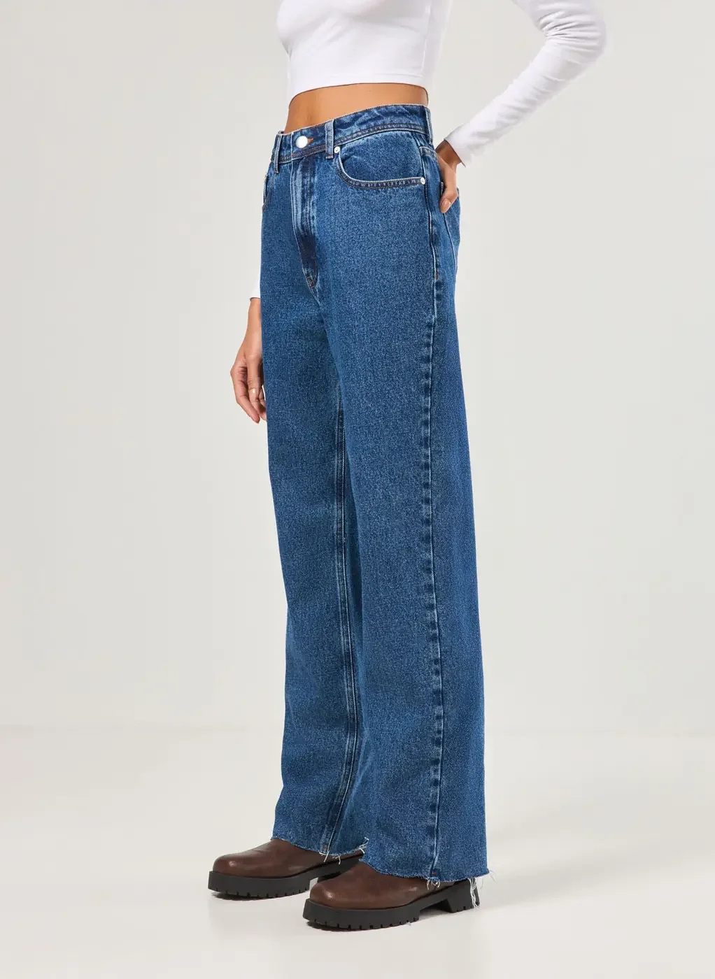 Calça Jeans Wide Leg De Cintura Alta