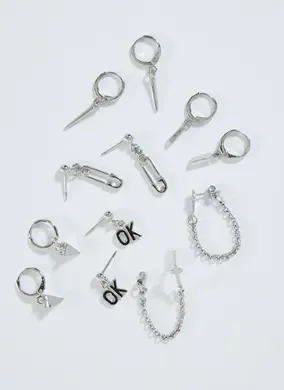 Conjunto 6 Brincos Prateados Com Pingentes