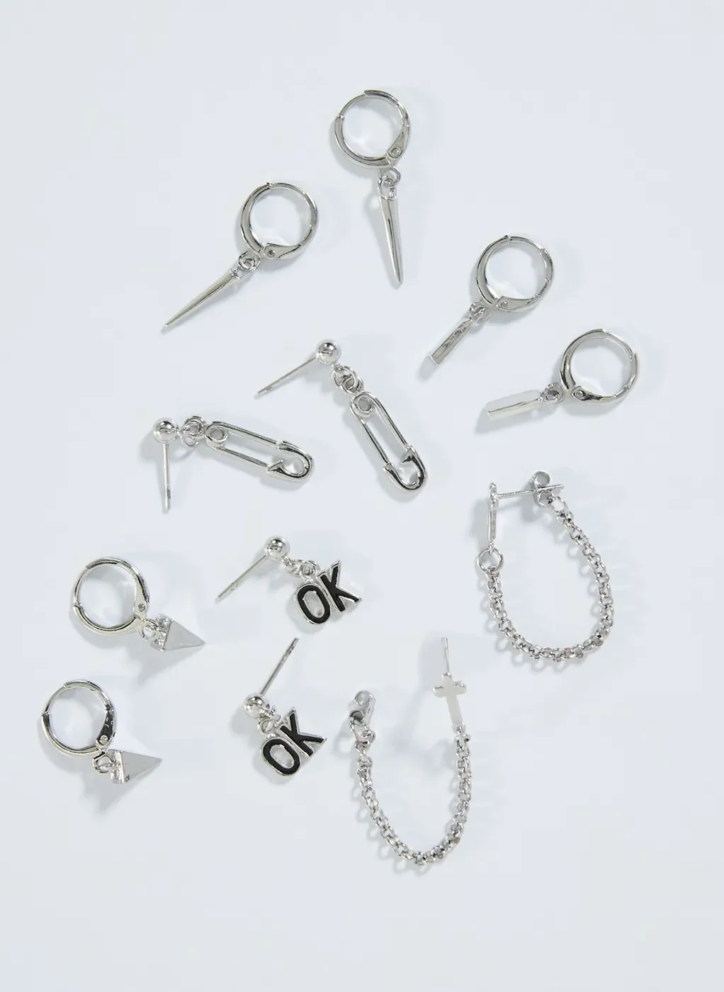 Conjunto 6 Brincos Prateados Com Pingentes