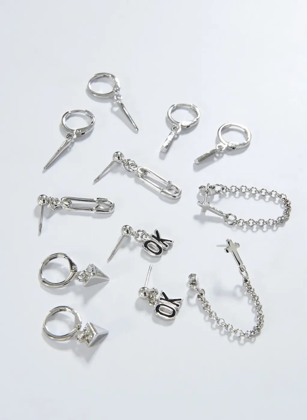 Conjunto 6 Brincos Prateados Com Pingentes