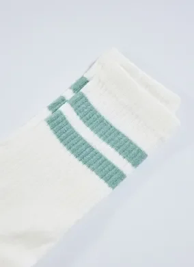Meia Off-White Com Listras Verde Água
