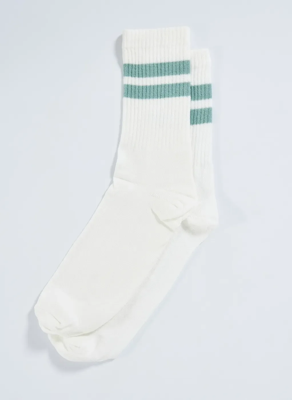 Meia Off-White Com Listras Verde Água