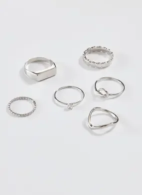 Kit 6 Anéis E Falanges Prateados