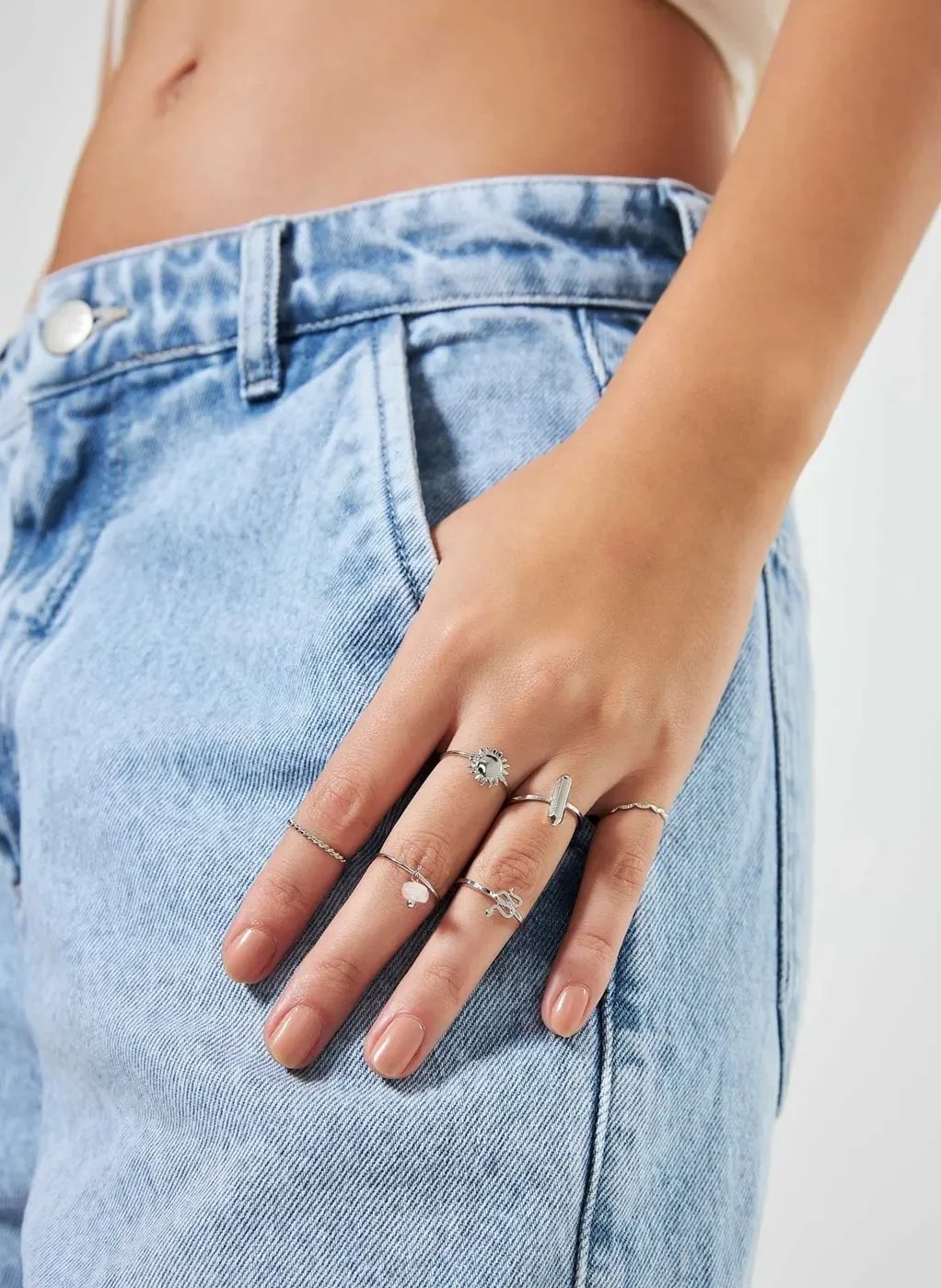 Conjunto Anéis e Falanges Prateados