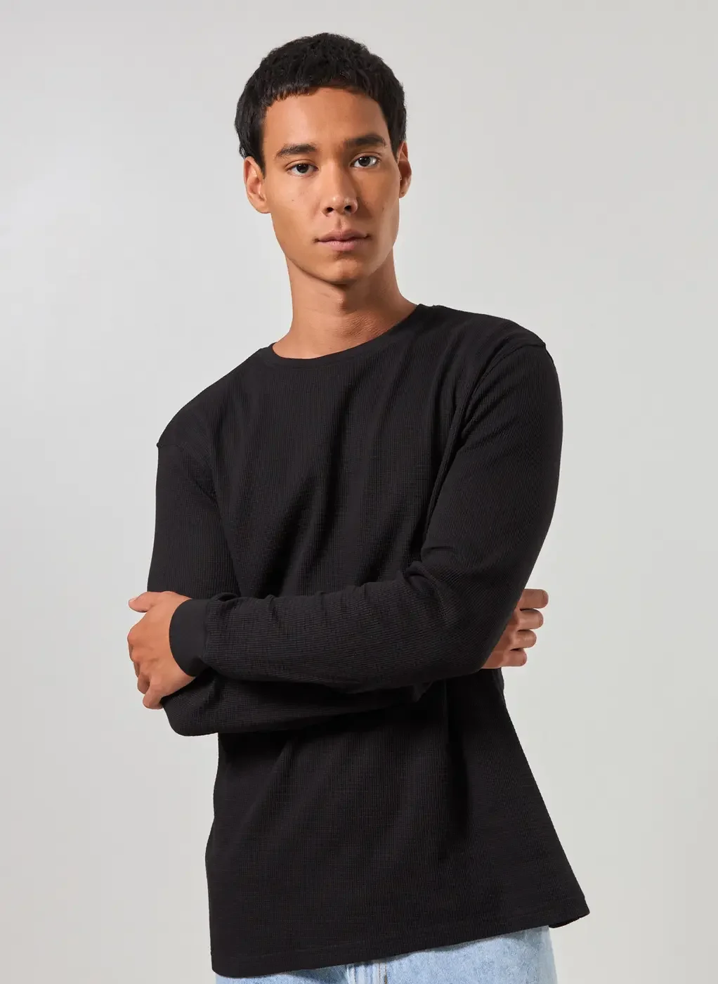 Camiseta Manga Longa Com Textura