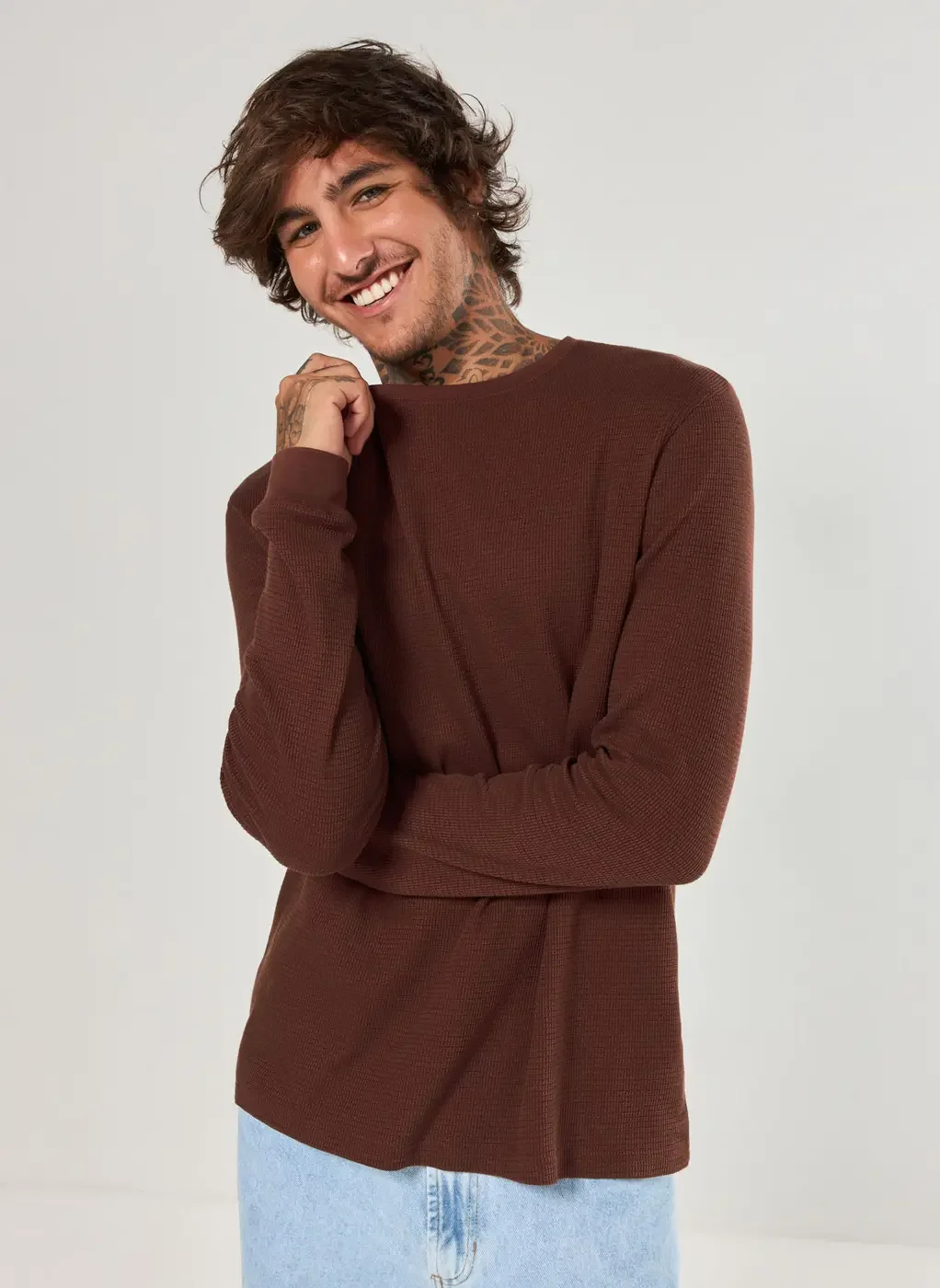 Camiseta Manga Longa Com Textura