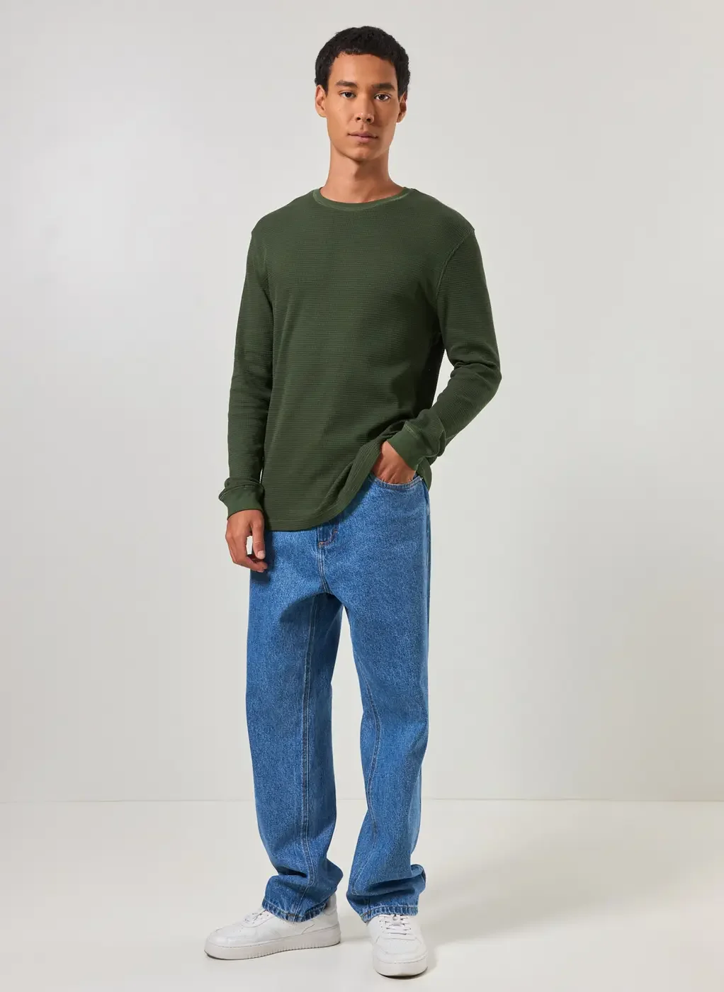 Camiseta Manga Longa Com Textura