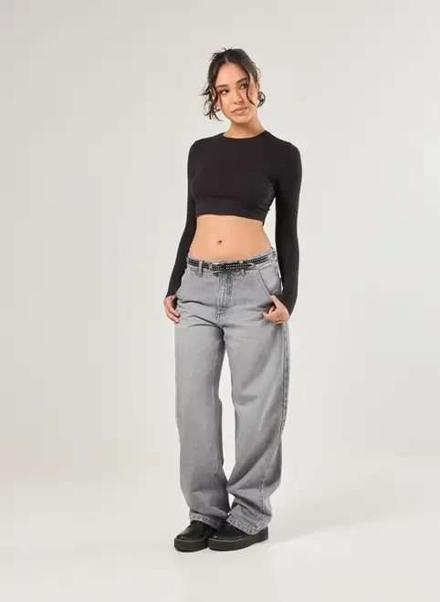 Blusa Cropped Básica Manga Longa