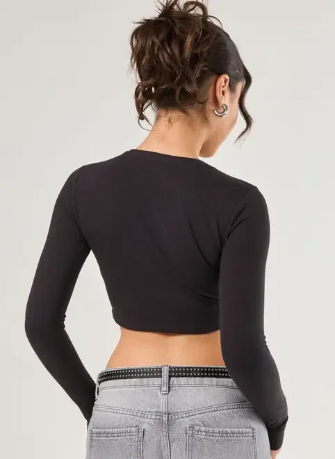 Blusa Cropped Básica Manga Longa