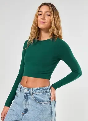 Blusa Cropped Básica Manga Longa