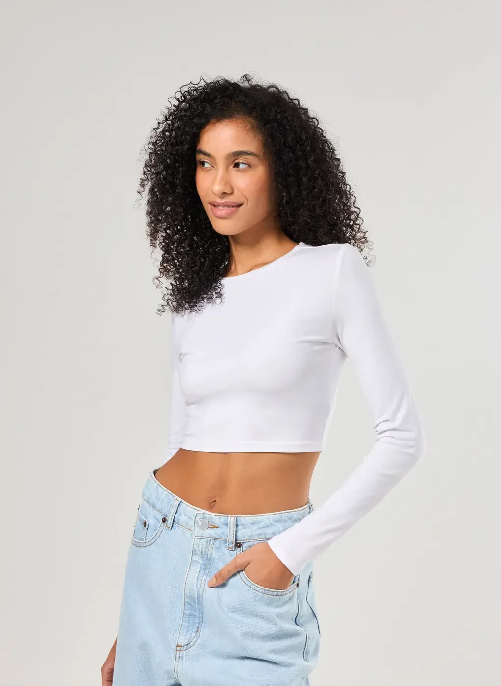Blusa Cropped Básica Manga Longa