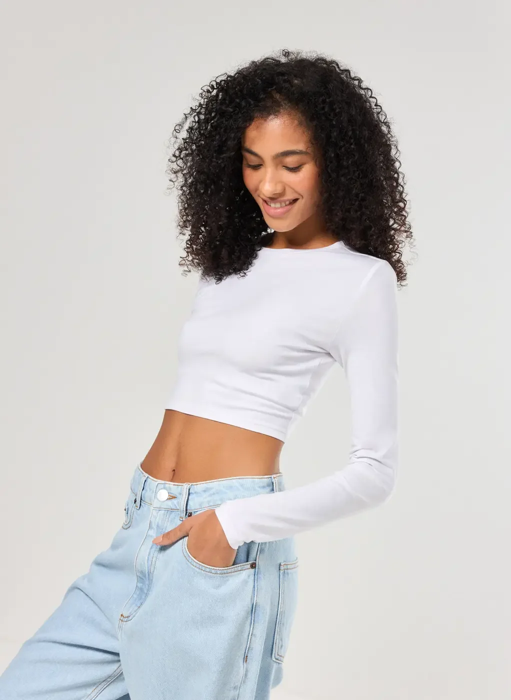 Blusa Cropped Básica Manga Longa
