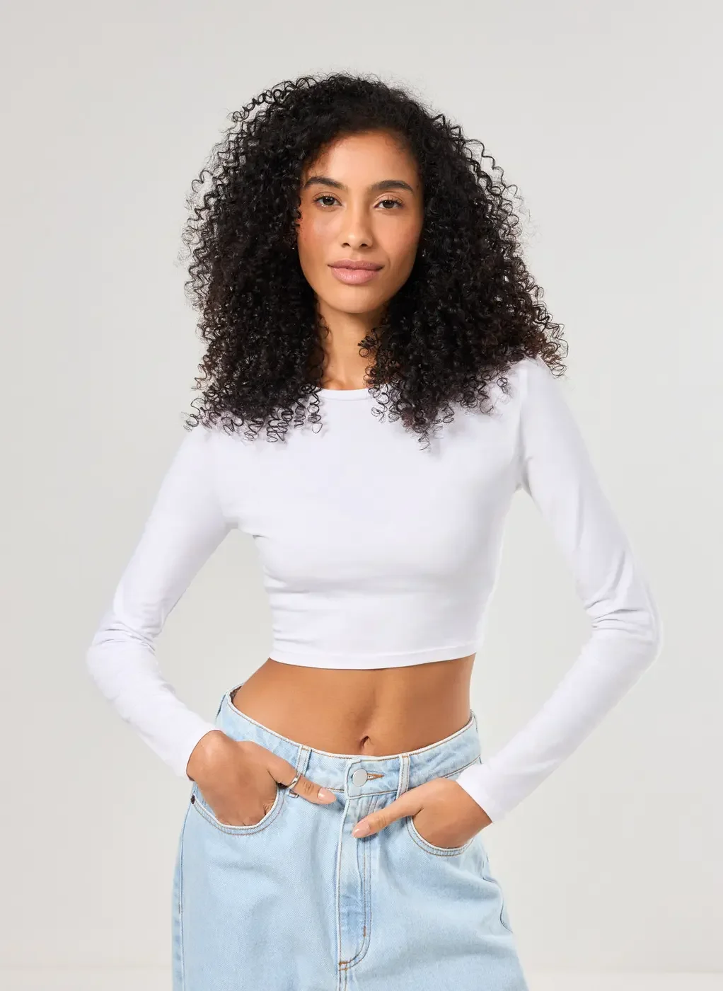 Blusa Cropped Básica Manga Longa