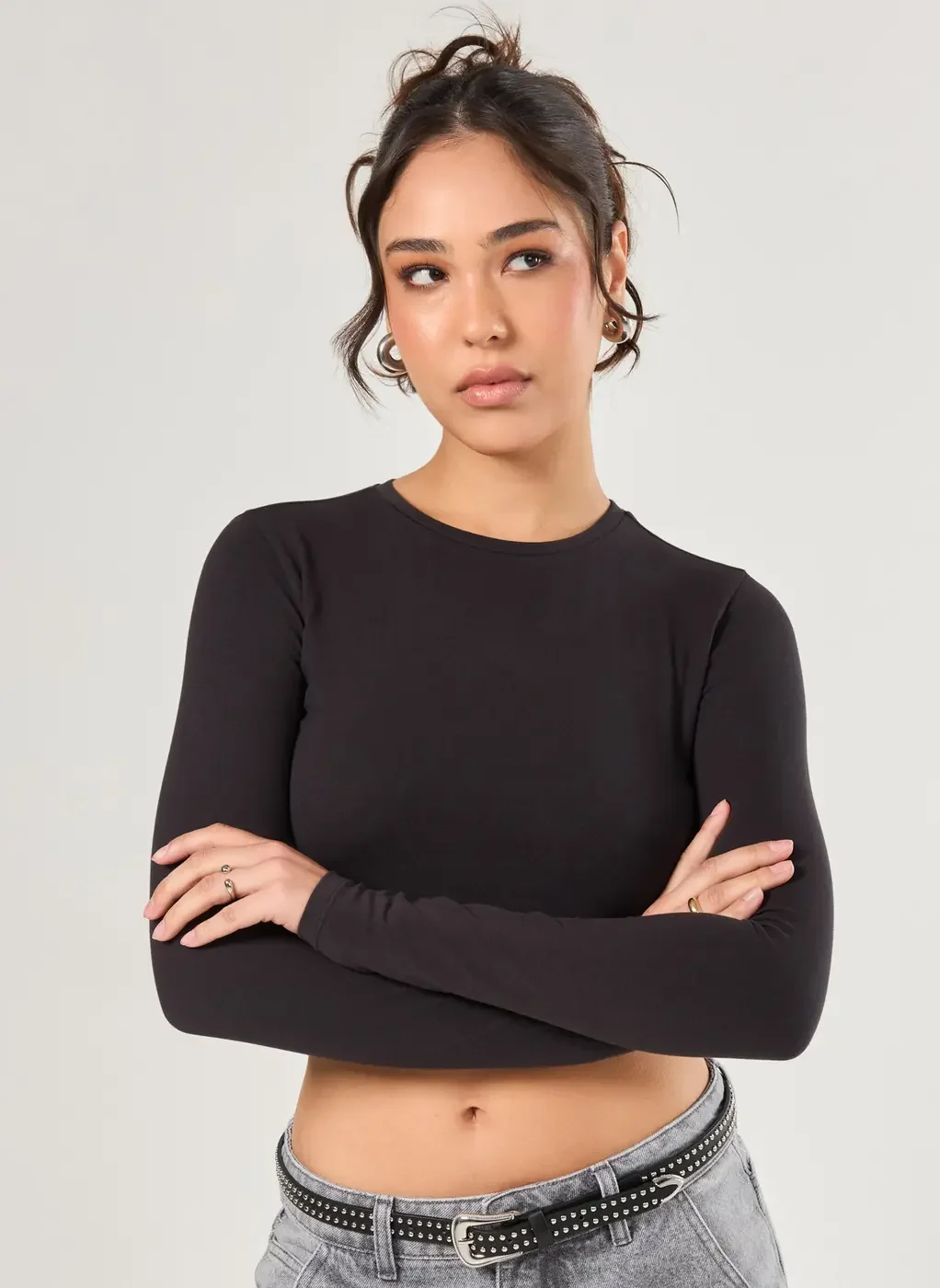 Blusa Cropped Básica Manga Longa
