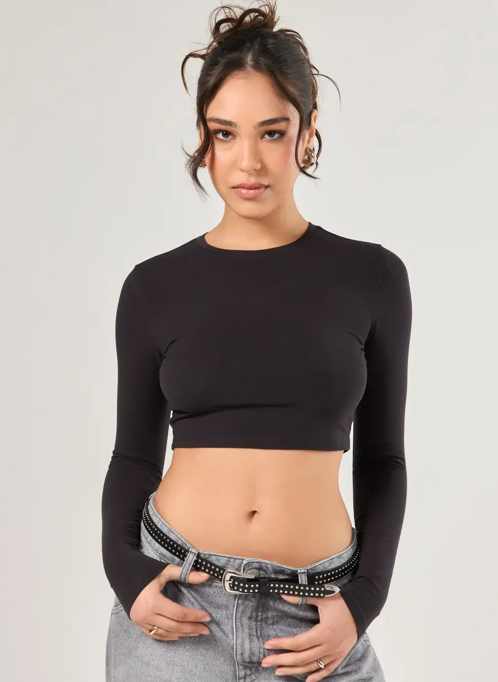 Blusa Cropped Básica Manga Longa