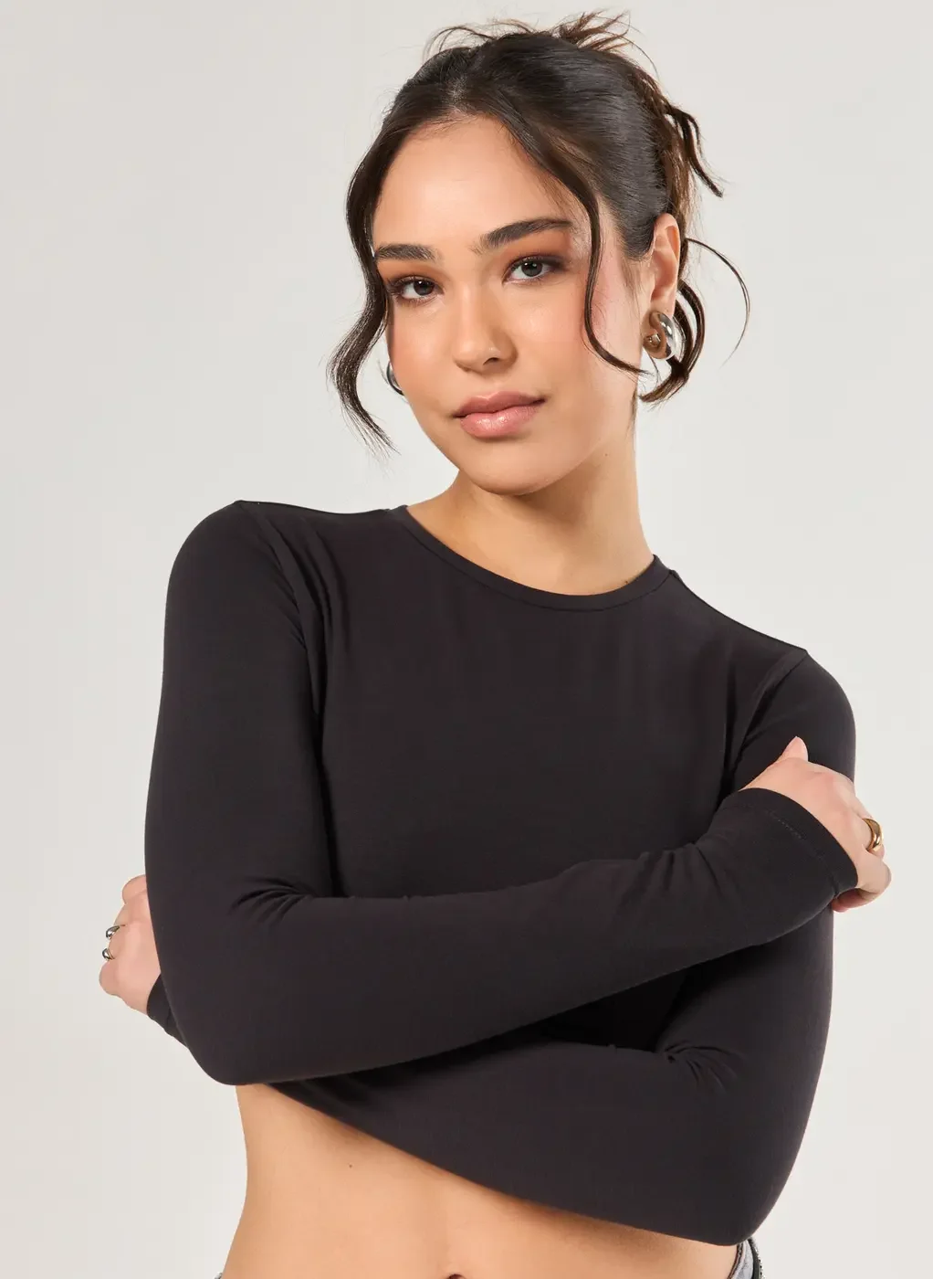 Blusa Cropped Básica Manga Longa