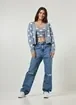 Cropped Em Tricô Jacquard Azul Flores