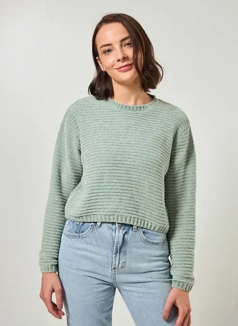 Blusa De Tricô Chenille Canelado