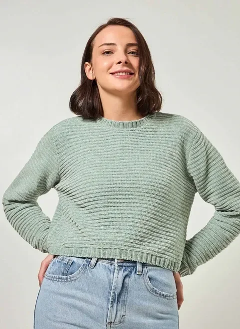 Blusa De Tricô Chenille Canelado