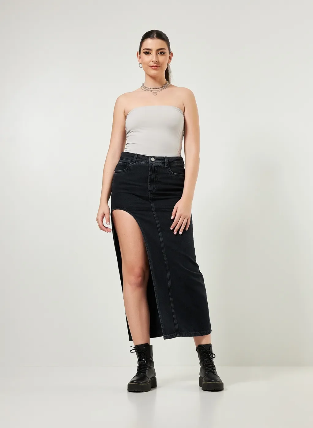 Blusa Sem Alça Cinza