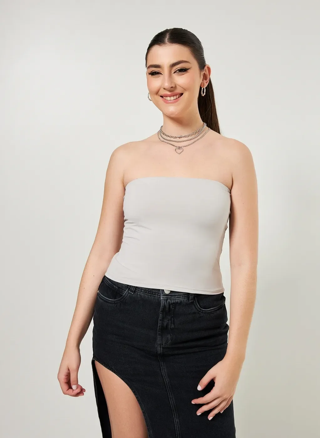 Blusa Sem Alça Cinza