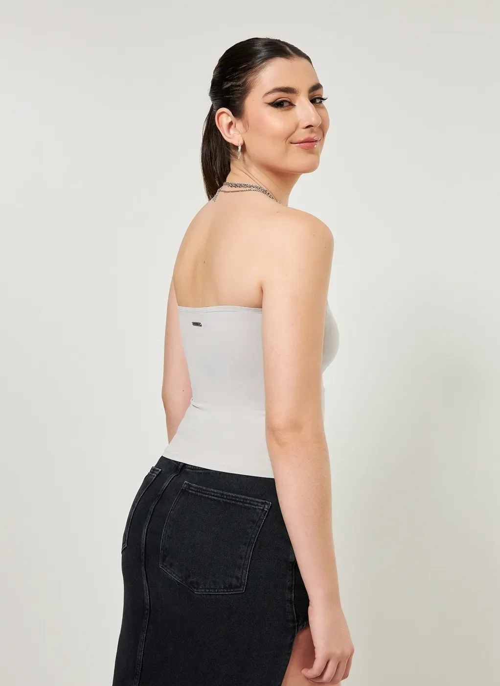 Blusa Sem Alça Cinza