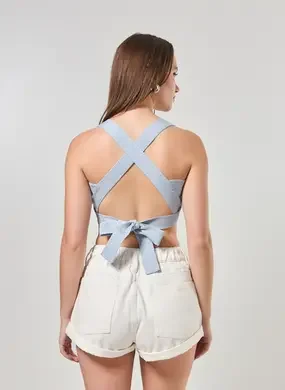 Cropped De Tricô Com Brilho E Amarração