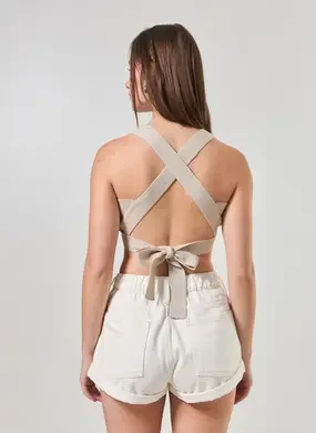 Cropped De Tricô Com Brilho E Amarração