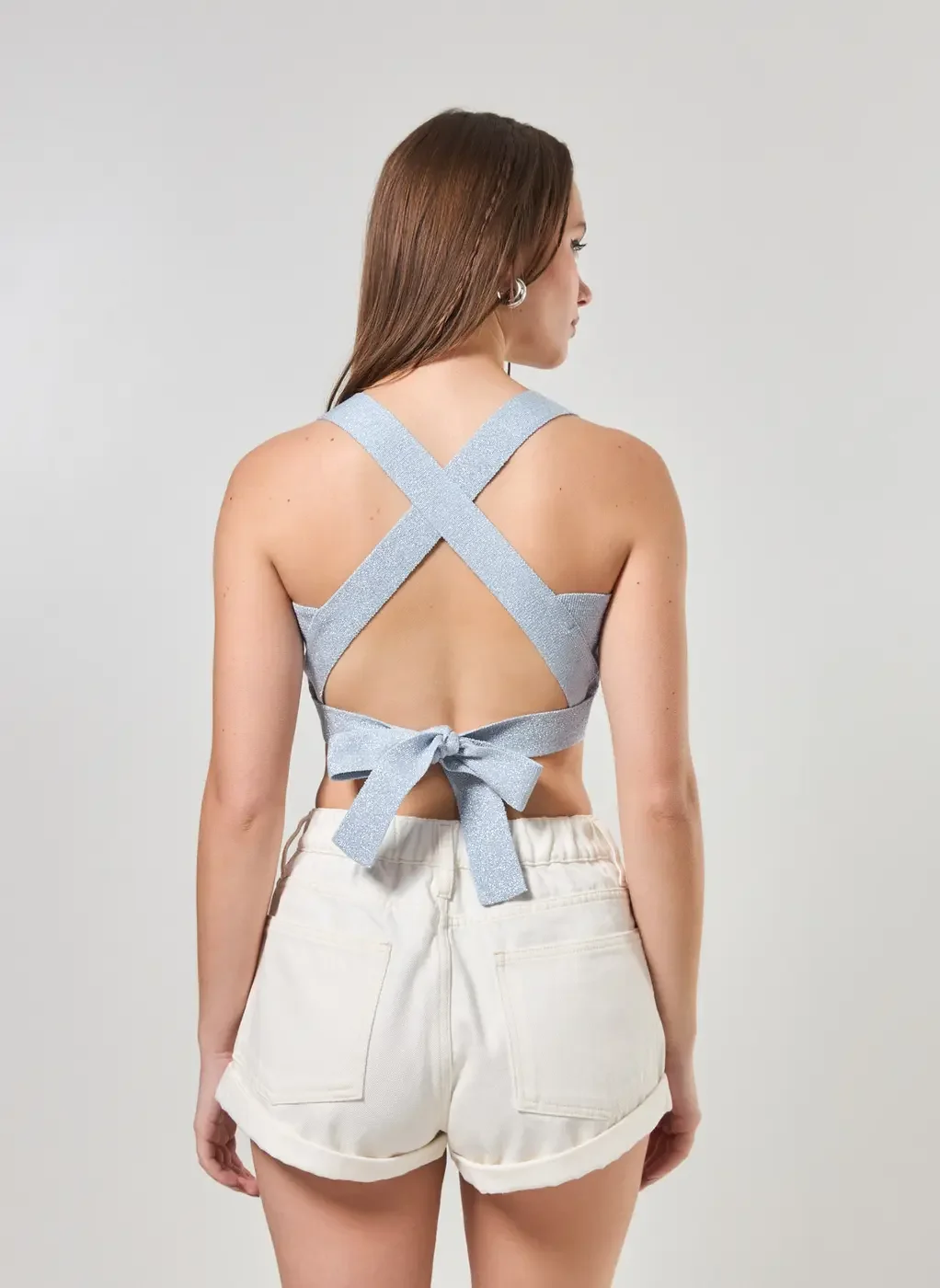 Cropped De Tricô Com Brilho E Amarração