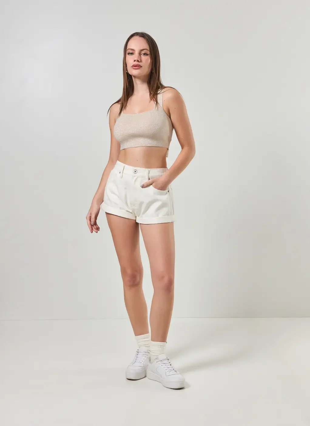 Cropped De Tricô Com Brilho E Amarração