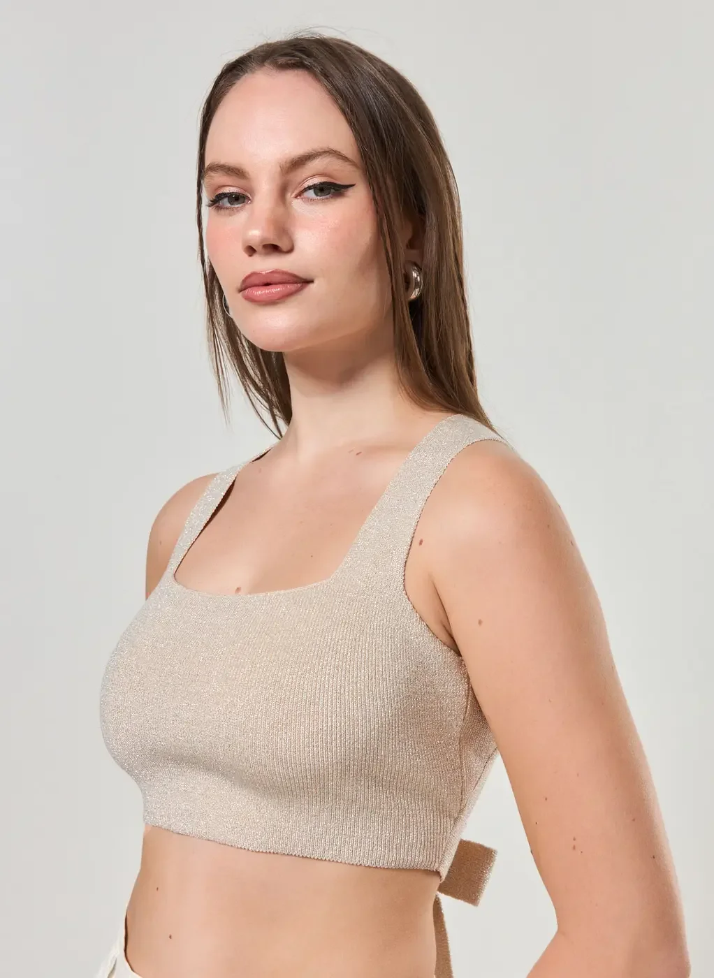 Cropped De Tricô Com Brilho E Amarração