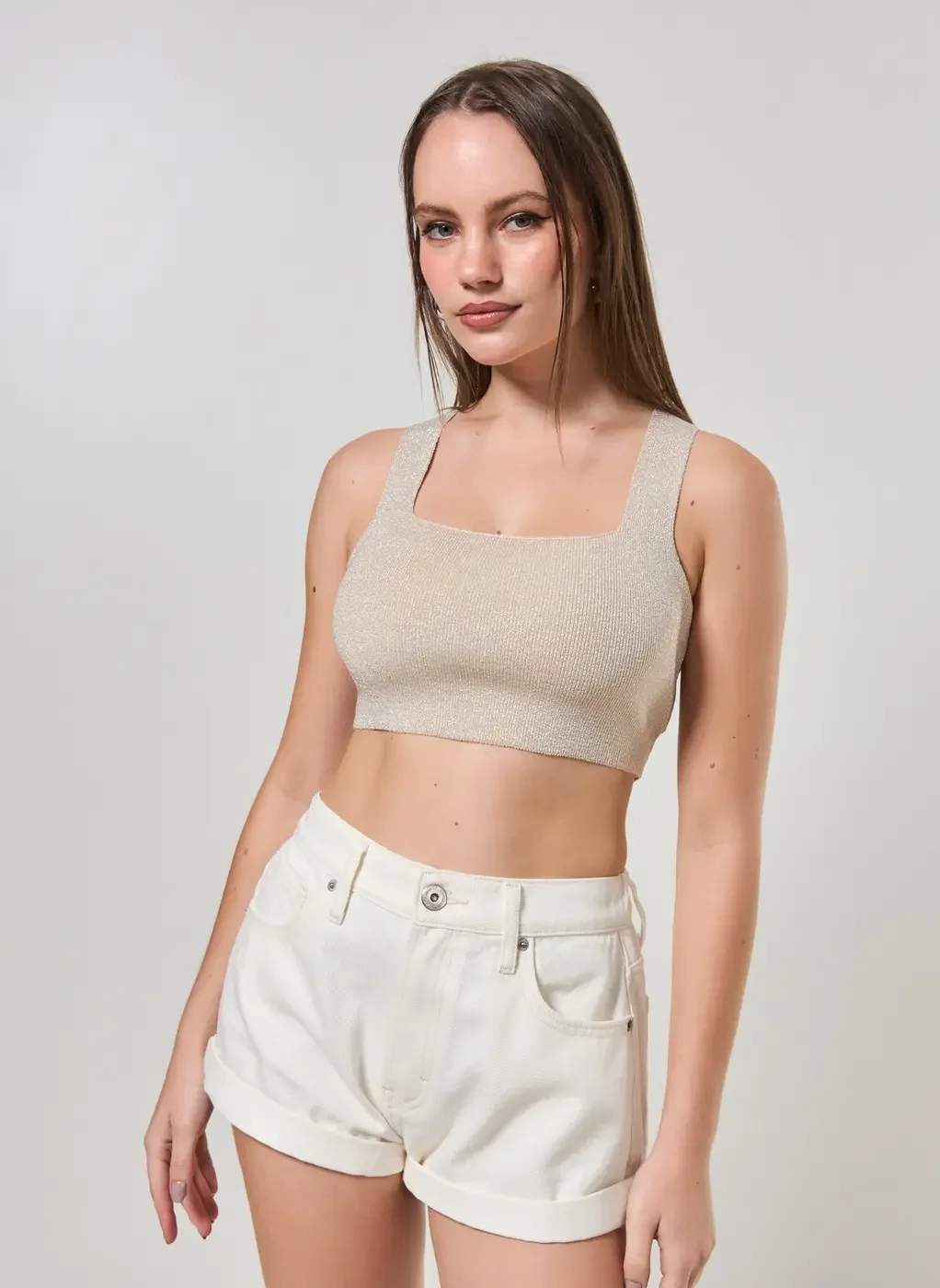 Cropped De Tricô Com Brilho E Amarração