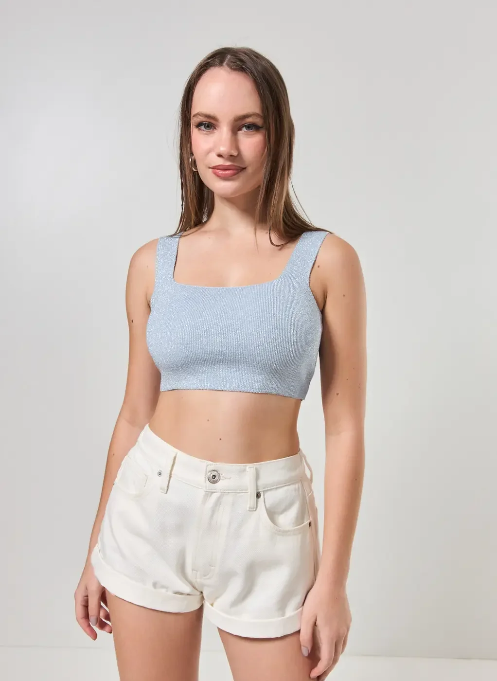 Cropped De Tricô Com Brilho E Amarração