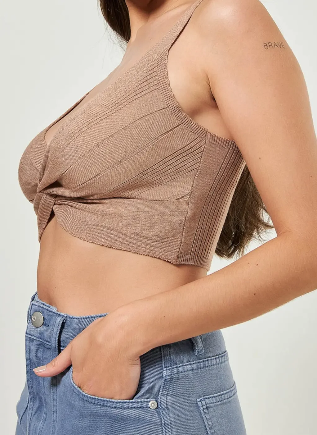 Top Torcido Em Tricô Canelado