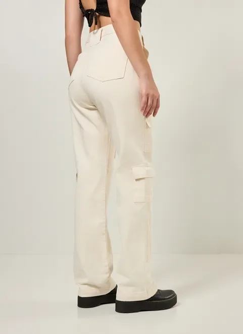 Calça Wide Leg Com Bolsos Cargo